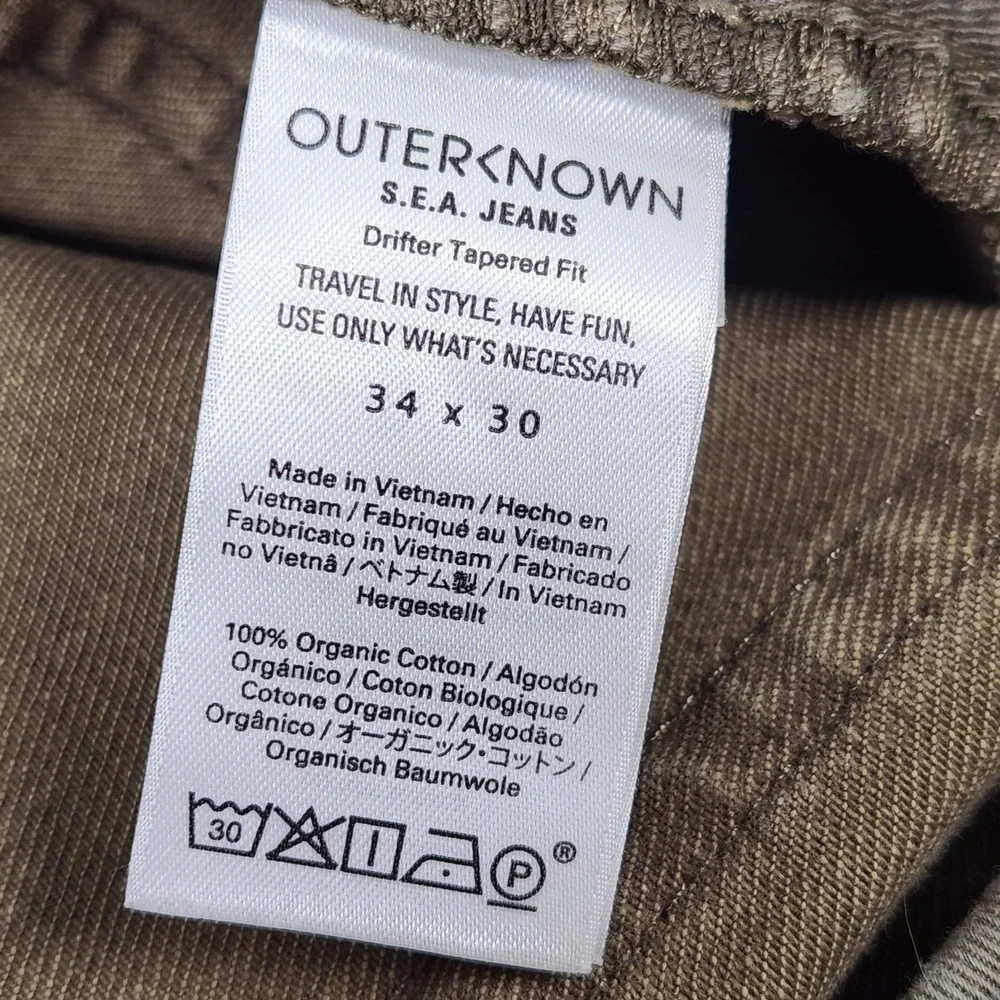 Outerknown Jeans 34x30 (Actual 36x32) Green Brown Denim SEA Drifter Tapered